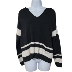 POOF! sweater black hoodie white stripes L